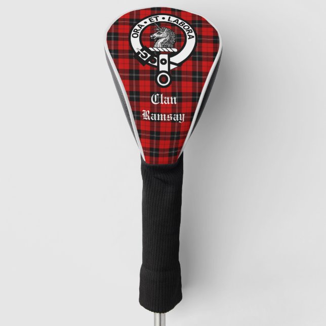 Clan Ramsay Crest Badge and Tartan Customizable Golf Head Cover (Front)