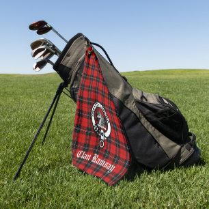 Clan Ramsay Crest Badge and Tartan Customizable  Golf Towel