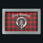 Clan Ramsay Crest Badge & Tartan Belt Buckle<br><div class="desc">Scottish Clan Ramsay crest badge and customizable text on clan tartan background</div>