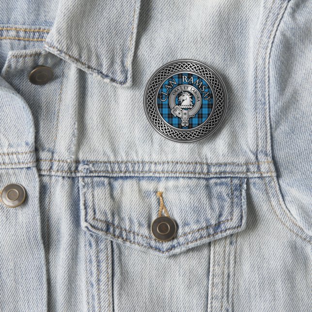 Clan Ramsay Crest & Hunting Tartan Knot 2 Inch Round Button (In Situ)