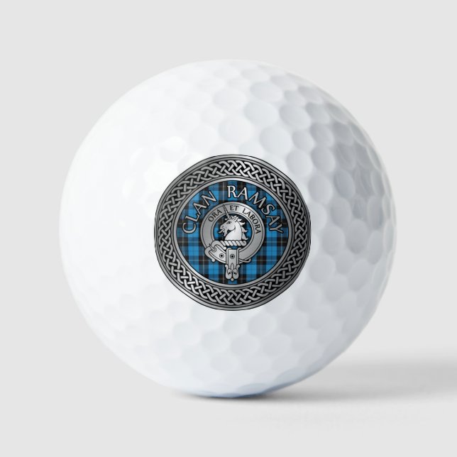 Clan Ramsay Crest & Hunting Tartan Knot Golf Balls (Front)