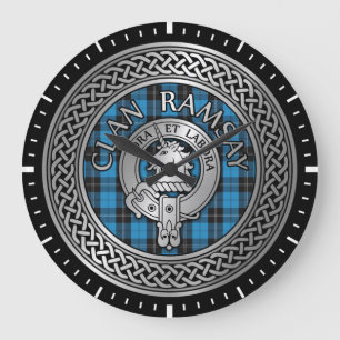 Clan Ramsay Crest & Hunting Tartan Knot Large Clock