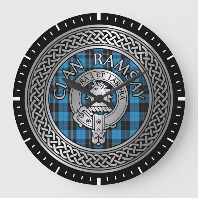 Clan Ramsay Crest & Hunting Tartan Knot Large Clock (Front)