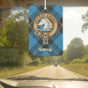 Clan Ramsay Crest over Blue Hunting Tartan Air Freshener