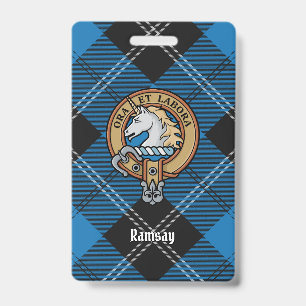 Clan Ramsay Crest over Blue Hunting Tartan Badge