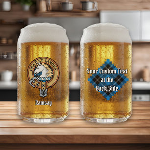 Clan Ramsay Crest over Blue Hunting Tartan Can Glass