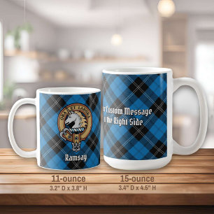 Clan Ramsay Crest over Blue Hunting Tartan Coffee Mug
