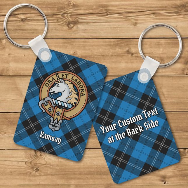 Clan Ramsay Crest over Blue Hunting Tartan Keychain (Creator Uploaded)