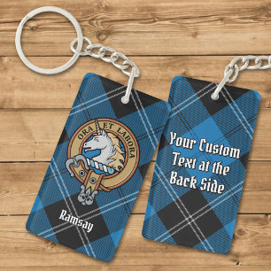 Clan Ramsay Crest over Blue Hunting Tartan Keychain