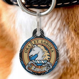 Clan Ramsay Crest over Blue Hunting Tartan Pet Tag