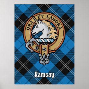 Clan Ramsay Crest over Blue Hunting Tartan Poster