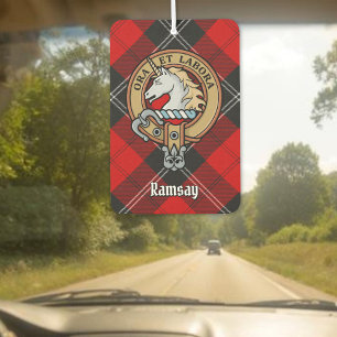 Clan Ramsay Crest over Red Tartan Air Freshener