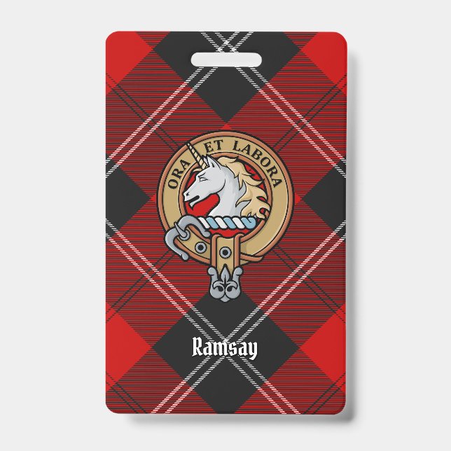 Clan Ramsay Crest over Red Tartan Badge (Front)