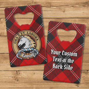 Clan Ramsay Crest over Red Tartan Credit Card Bottle Opener