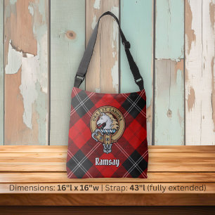 Clan Ramsay Crest over Red Tartan Crossbody Bag