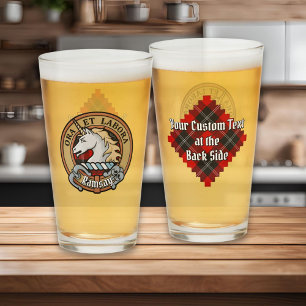 Clan Ramsay Crest over Red Tartan Glass