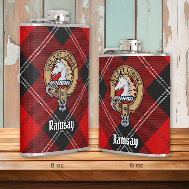 Clan Ramsay Crest over Red Tartan Hip Flask (Creator Uploaded)