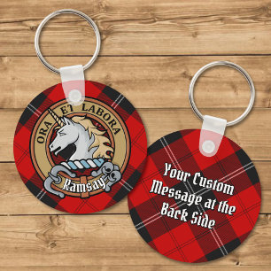 Clan Ramsay Crest over Red Tartan Keychain