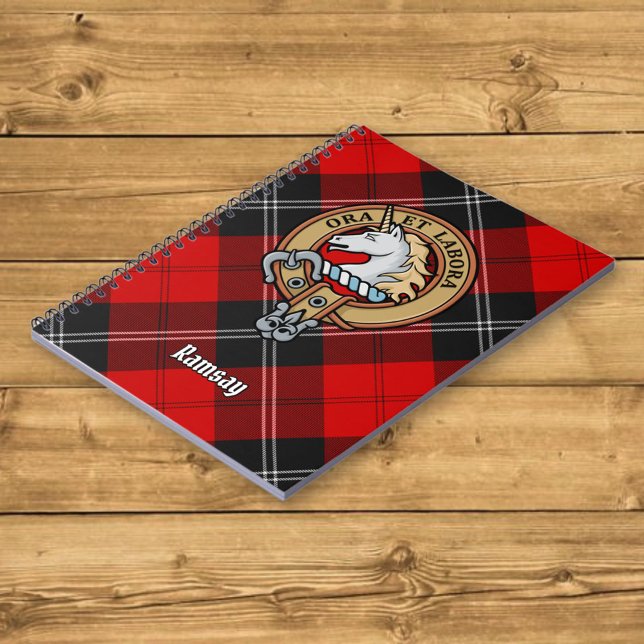 Clan Ramsay Crest over Red Tartan Notebook (Creator Uploaded)