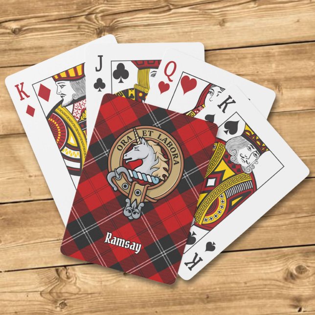 Clan Ramsay Crest over Red Tartan Playing Cards (Creator Uploaded)