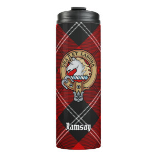Clan Ramsay Crest over Red Tartan Thermal Tumbler