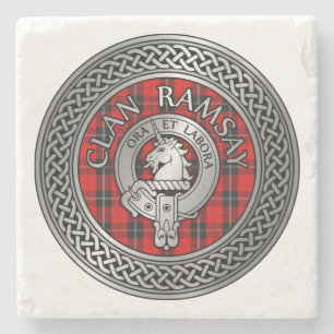 Clan Ramsay Crest & Tartan Knot Stone Coaster
