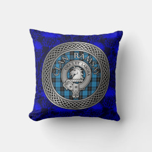 Clan Ramsay Crest & Tartan Knot Throw Pillow