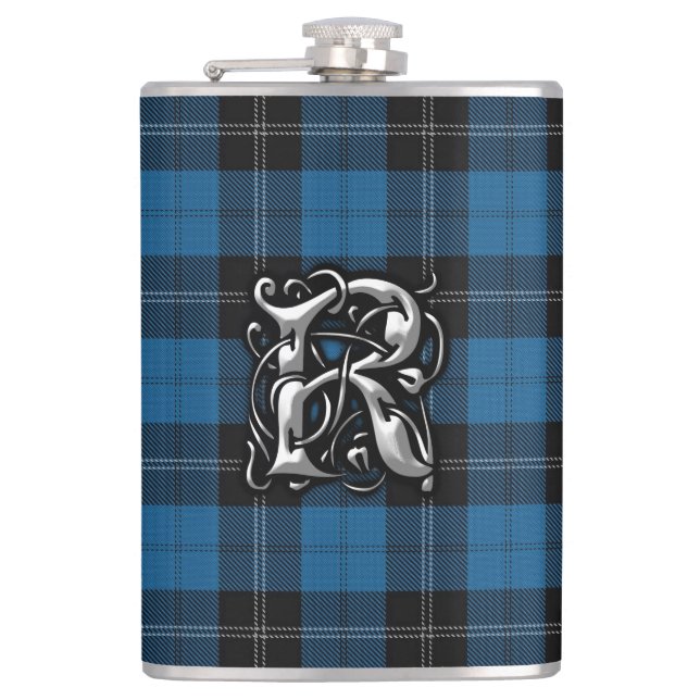 Clan Ramsay Ramsey Blue and Black Hunting Tartan Hip Flask (Front)