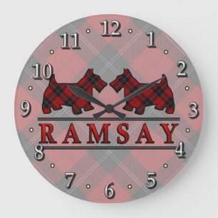 Clan Ramsay Tartan Scottie Dogs Clock