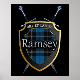 Clan Ramsey Ramsay Tartan Scottish Shield & Swords Poster