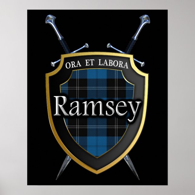 Clan Ramsey Ramsay Tartan Scottish Shield & Swords Poster (Front)