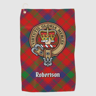 Clan Robertson Crest over Tartan Golf Towel