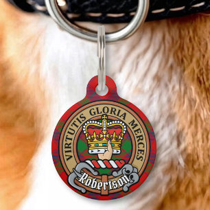 Clan Robertson Crest over Tartan Pet Tag