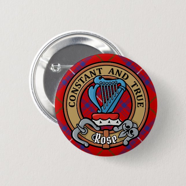 Clan Rose Crest over Tartan 2 Inch Round Button (Front & Back)