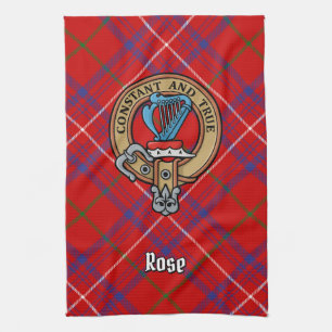 Clan Rose Crest over Tartan Kitchen Towel