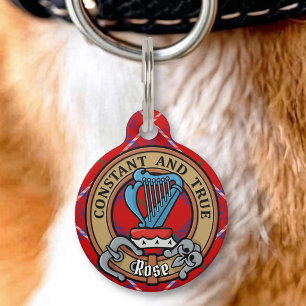 Clan Rose Crest over Tartan Pet Tag