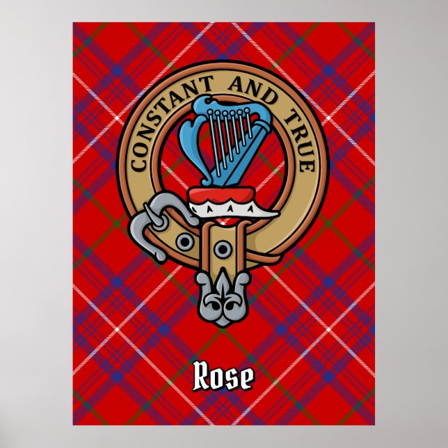 Clan Rose Crest over Tartan Poster (Front)