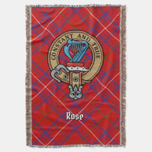 Clan Rose Crest over Tartan Throw Blanket