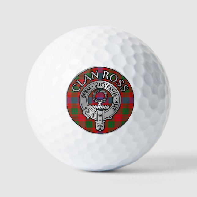 Clan Ross Crest & Tartan Knot Golf Balls (Front)