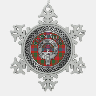 Clan Ross Crest & Tartan Knot Snowflake Pewter Christmas Ornament