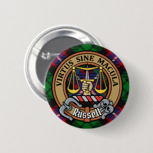 Clan Russell Crest over Tartan 2 Inch Round Button