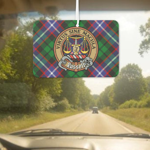Clan Russell Crest over Tartan Air Freshener