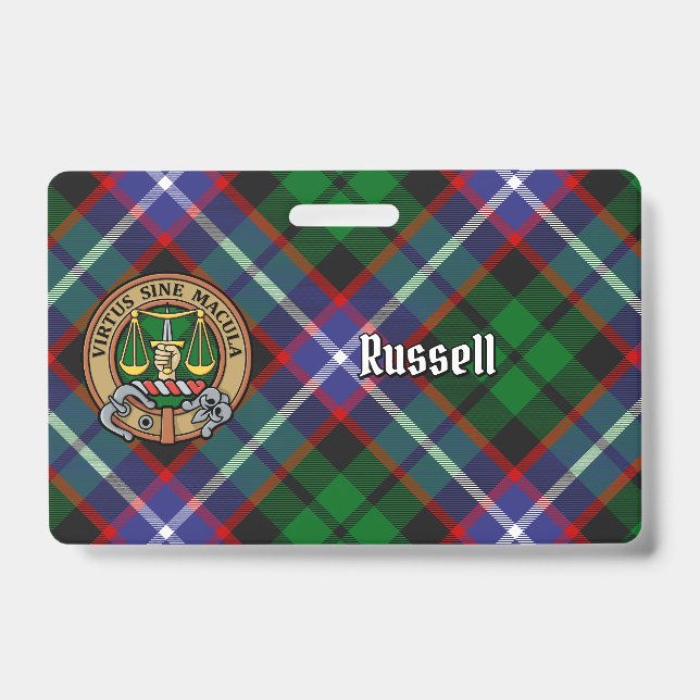 Clan Russell Crest over Tartan Badge (Front)