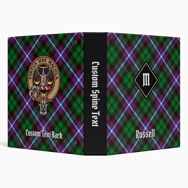 Clan Russell Crest over Tartan Binder (Background)