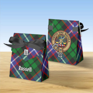 Clan Russell Crest over Tartan Favor Box