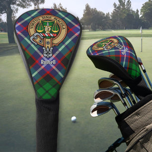 Clan Russell Crest over Tartan Golf Head Cover