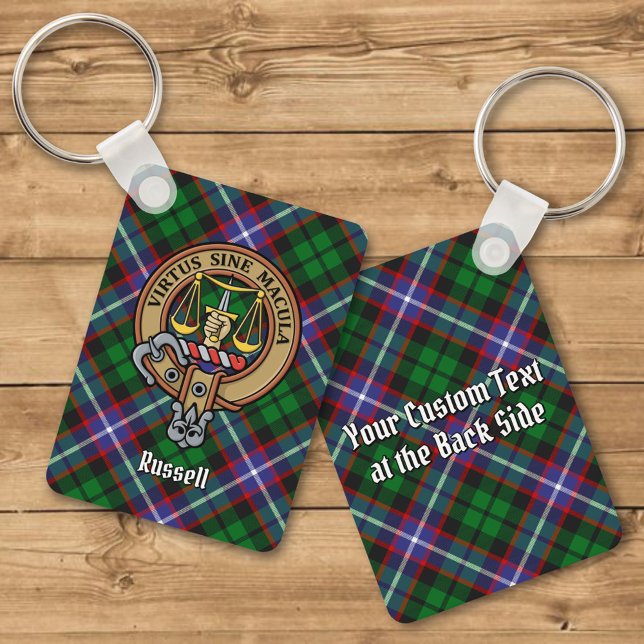 Clan Russell Crest over Tartan Keychain (Creator Uploaded)