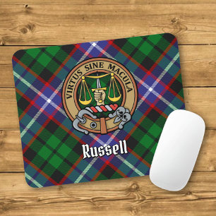 Clan Russell Crest over Tartan Mouse Pad