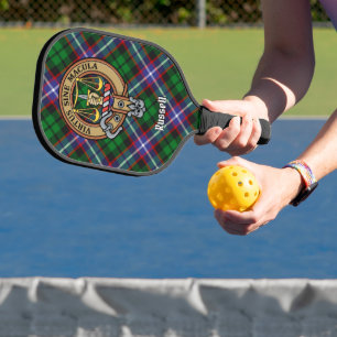 Clan Russell Crest over Tartan Pickleball Paddle