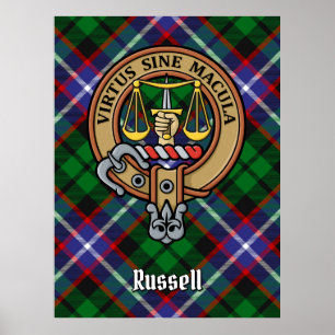 Clan Russell Crest over Tartan Poster